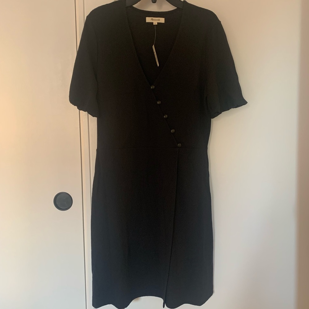 Madewell black cross-front button dress